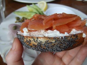 image of bagel with cream cheese and lox