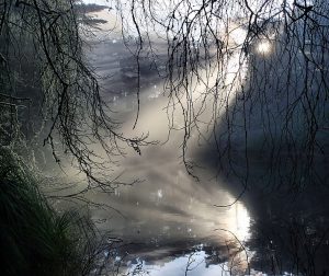 image of sun rays through clouds at dusk