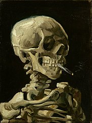 image of painting of skeleton with burning cigarette by van gosh