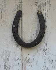 photo of a lucky horseshoe nailed to the side of a barn