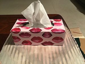 photo of tissue box decorated with kisses