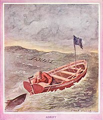 Sketch of a rowboat adrift at sea